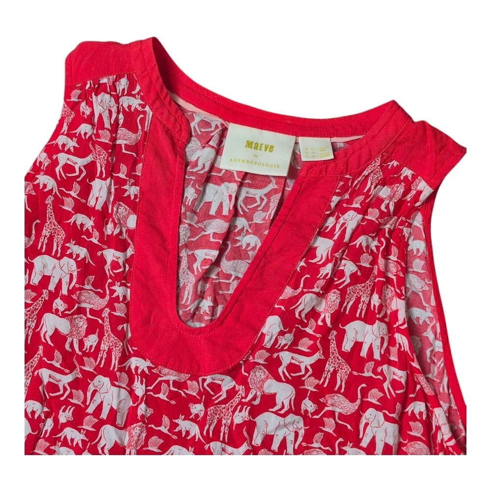 Maeve Anthropologie Melange Red‎ Animal Print Sleeveless Shirt Tank Women's 10 M